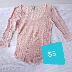 Lucky Brand Pale Pink Lacy Top, XS
